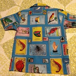 Boys Loteria Button Down Short Sleeve Mexican Shirt Boys SZ 8-10 EUC